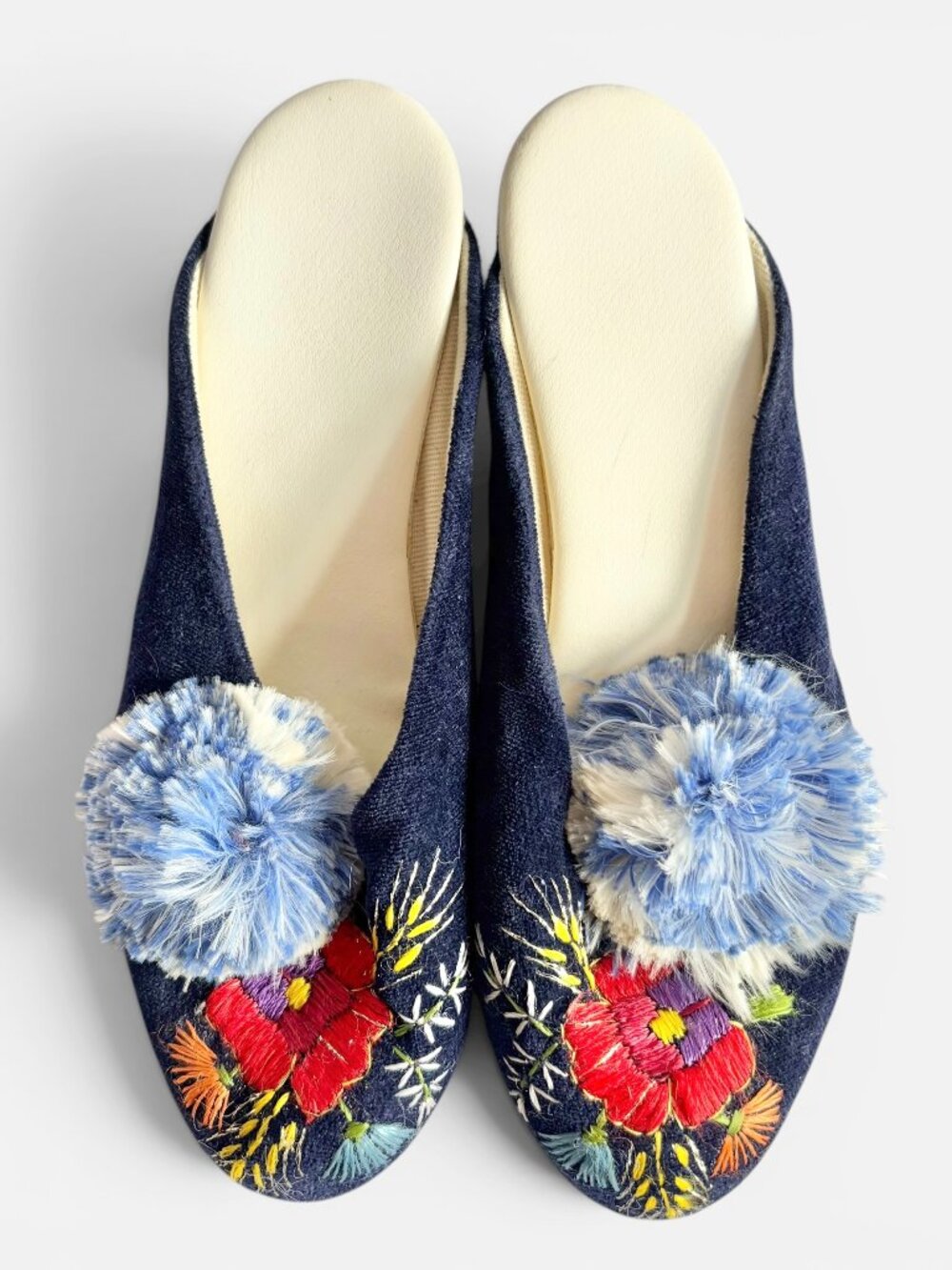 Hungarian Blue Embroidered Papucs Folk Slippers Szeged 7-7.5